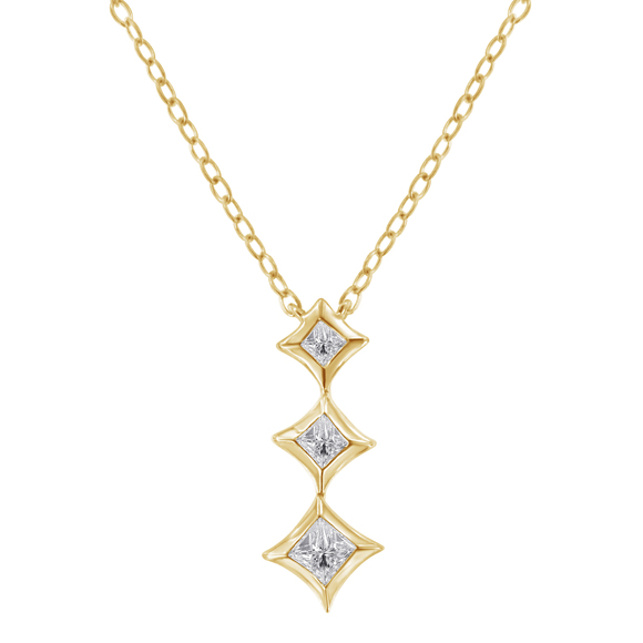 10K Yellow Gold 1/5 Cttw Princess Cut Diamond 3 Stone Drop 18